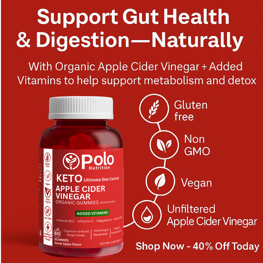 Polo Organic Apple Cider Vinegar Gummies with B6, B12, Magnesium & Vitamin C – Non-GMO & Gluten-Free