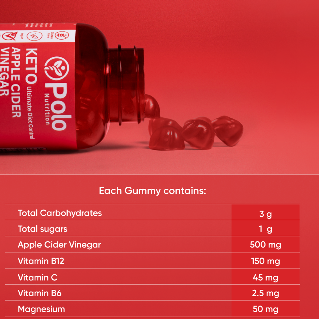 Polo Organic Apple Cider Vinegar Gummies with B6, B12, Magnesium & Vitamin C – Non-GMO & Gluten-Free