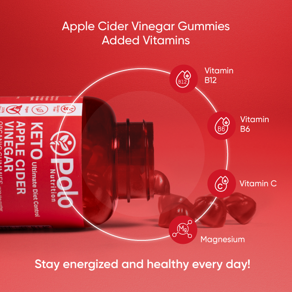 Polo Organic Apple Cider Vinegar Gummies with B6, B12, Magnesium & Vitamin C – Non-GMO & Gluten-Free